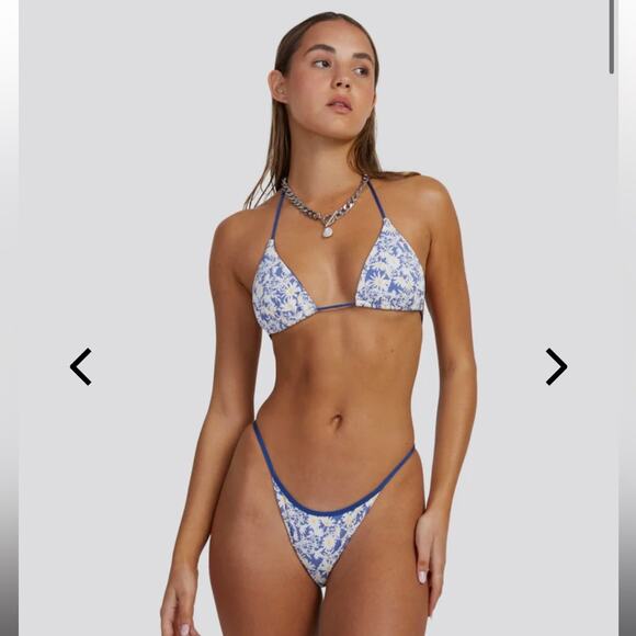 NWT RVCA Blue Daisy Floral Skimpy Coverage High Cut Leg Bikini Bottoms Size M/10 - Picture 1 of 11